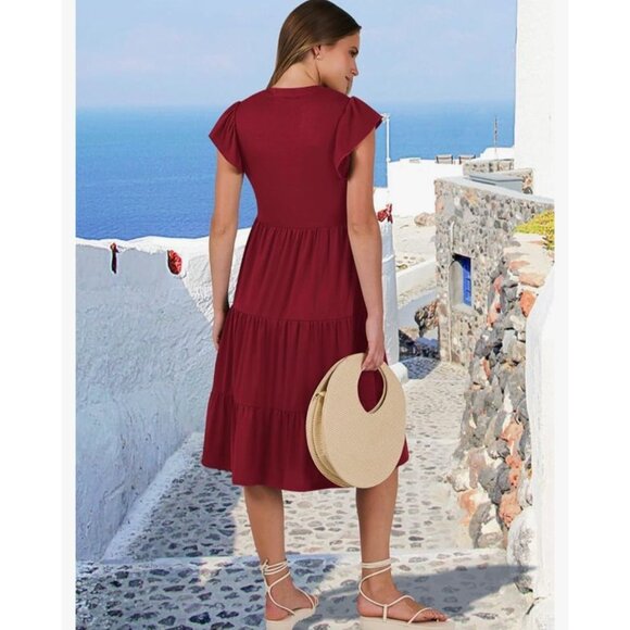 Anrabess Womens Flowy Tiered Boho Red Dress Casual & Comfortable Size Small - Picture 2 of 12